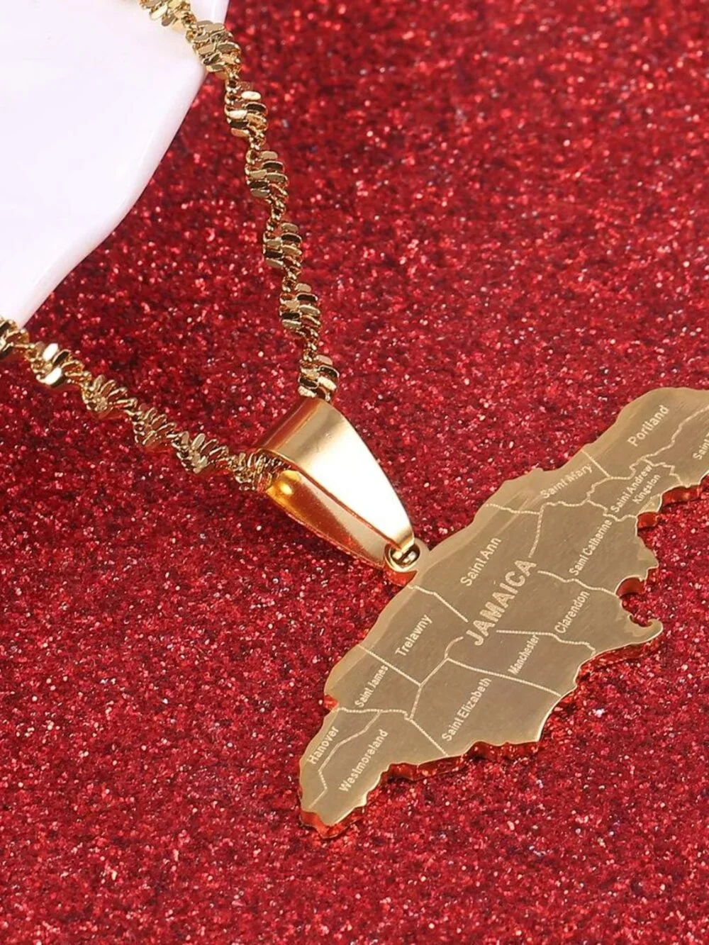 BR Gold Jewelry Stainless Steel Map of Jamaica With City Pendant Necklaces for W_3